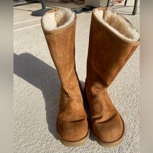 UGG Classic Tan Sheepskin Boots, suede mid-calf